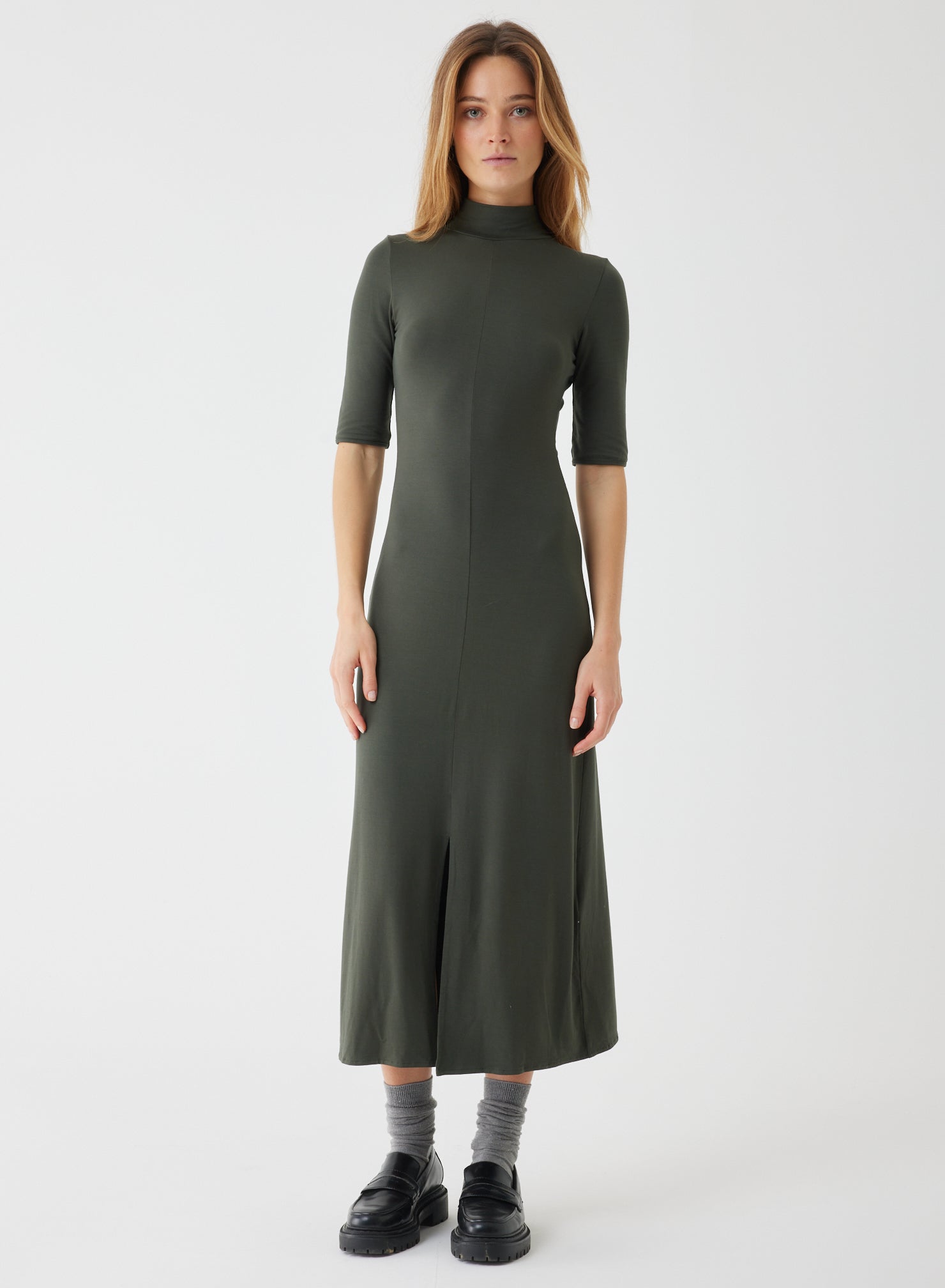 Elbow Sleeve Mock Neck Dress