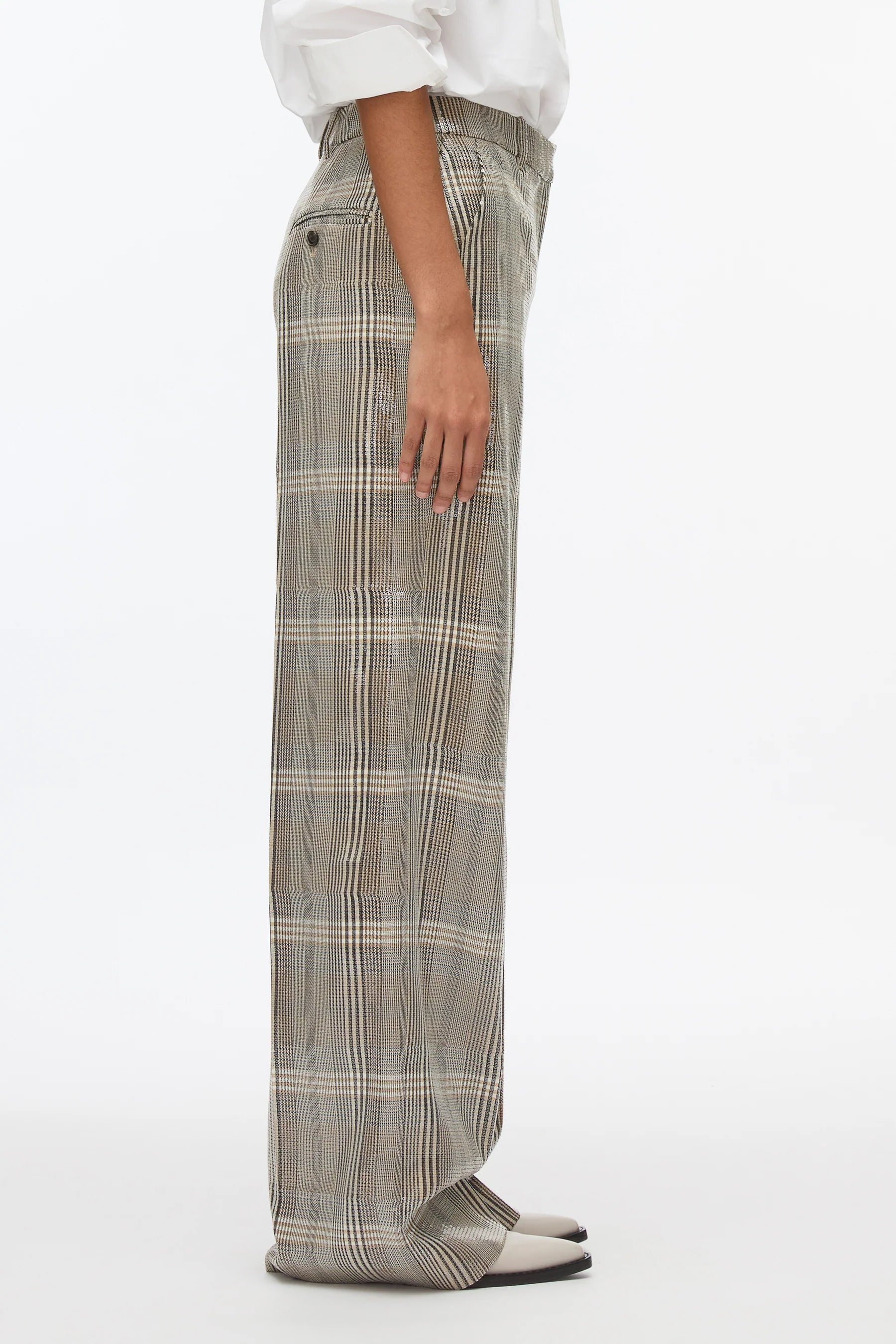 Sequin Plaid Wide Leg Pant