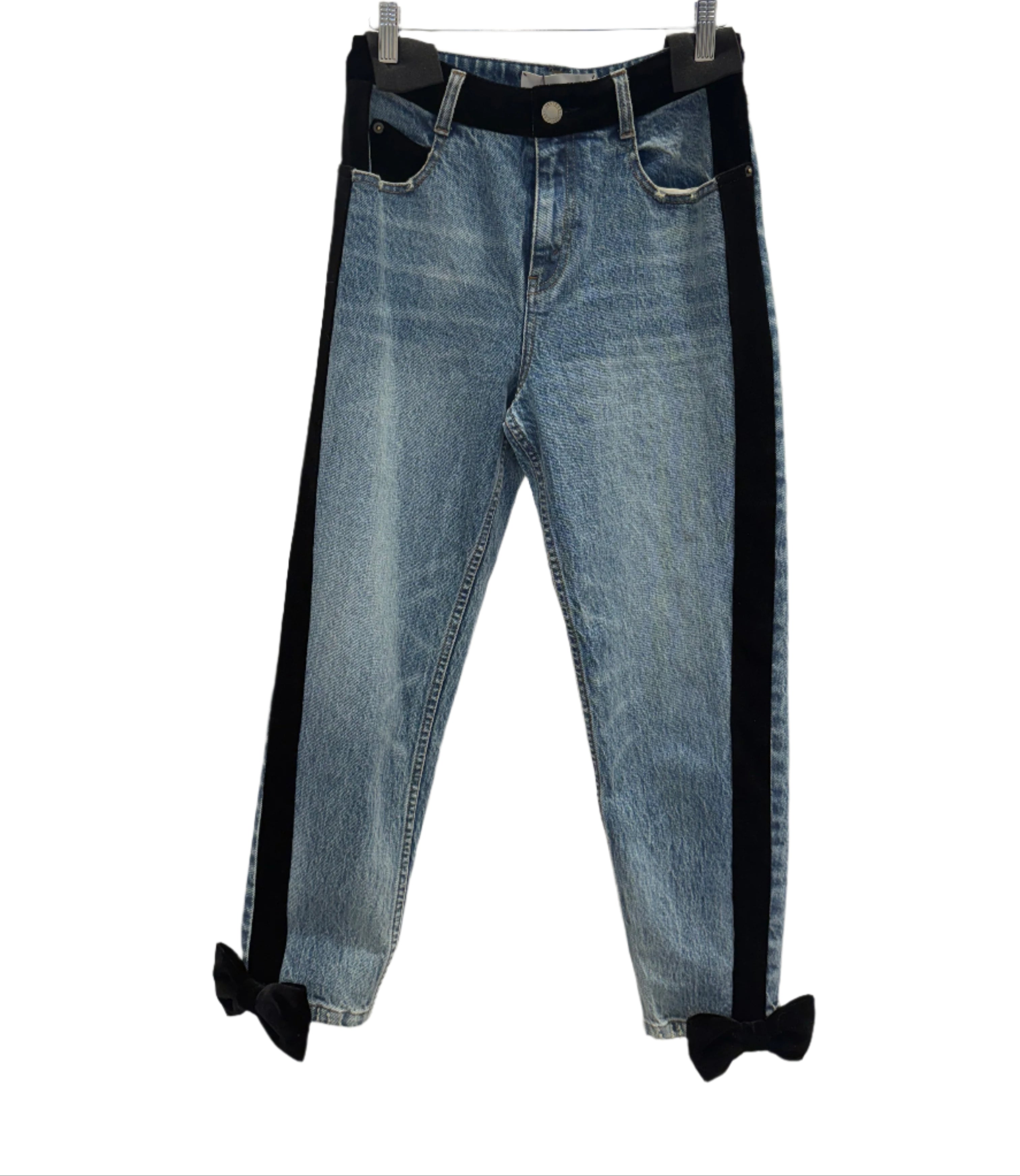 Libby Ankle Jeans with Velvet Stripe & Bows