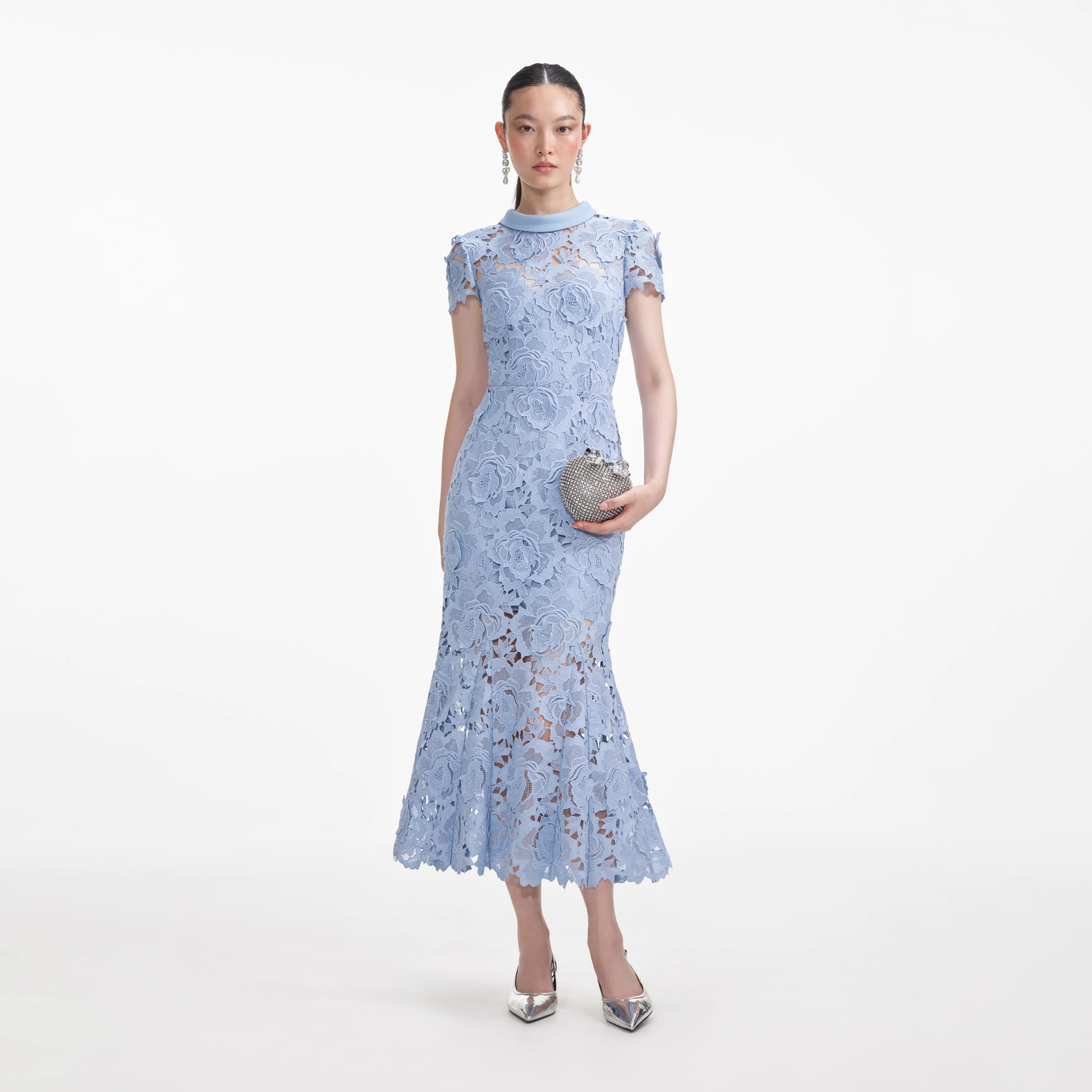 Lace Contrast Collar Midi Dress