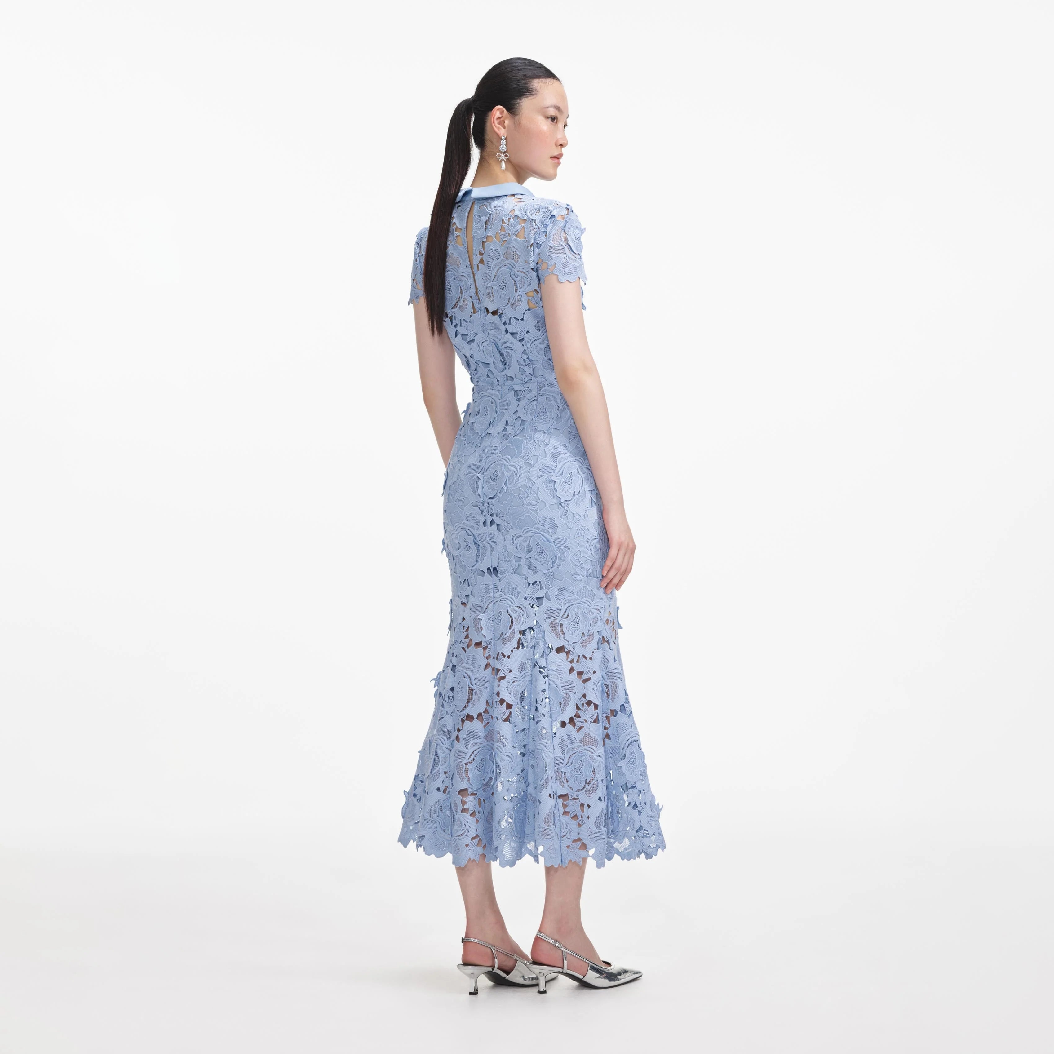 Lace Contrast Collar Midi Dress