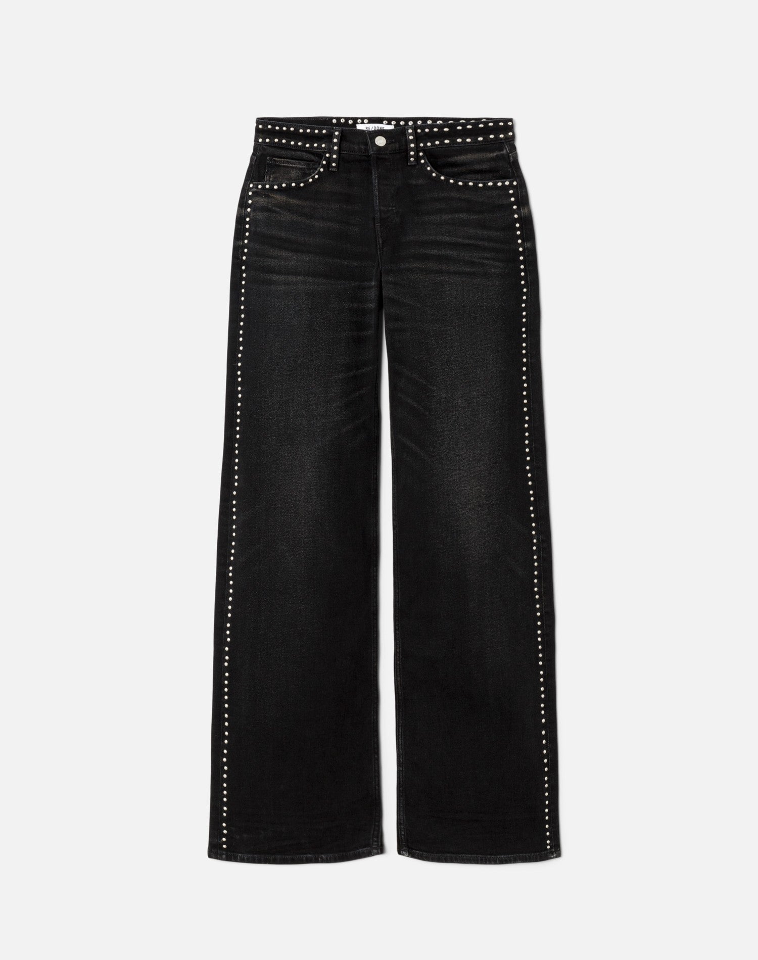 Studded Mid Rise Wide Leg Jean