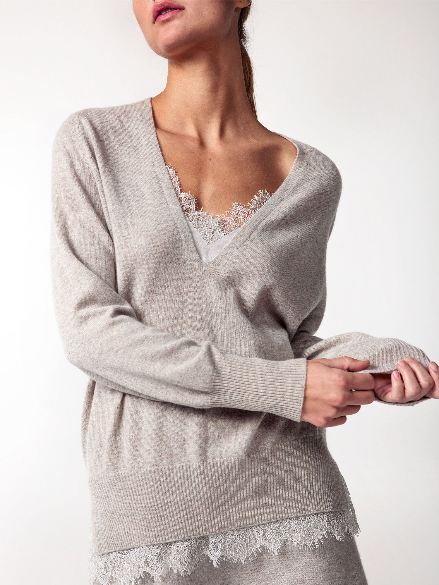 Brochu Walker Lace Vee Layered Pullover